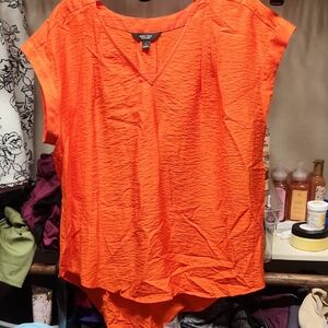 Vera Wang Bright Orange V-Neck Cap Sleeve Blouse